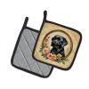 Black Labrador Retriever and Flowers Pair of Pot Holders Kitchen Heat Resistant Pot Holders Sets Oven Hot Pads for Cooking Baking BBQ, 7 1/2 x 7 1/2