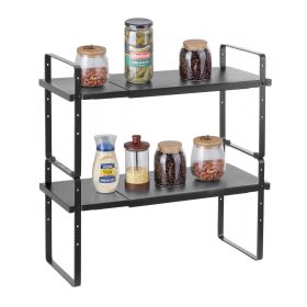 2 Tier Cabinet Organizer Shelf Counter Shelves Steel Kitchen Storage Spice Rack (Size(LxW): 25.6x8.7 inch-Black)