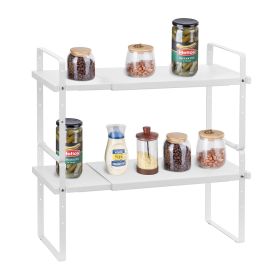 2 Tier Cabinet Organizer Shelf Counter Shelves Steel Kitchen Storage Spice Rack (Size(LxW): 25.6x8.7 inch-White)