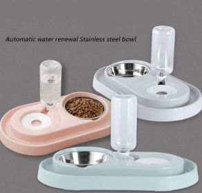 Stainless Steel Pet Bowls with Automatic Water Bottle (Color: Blue)