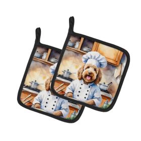 Labradoodle The Chef Pair of Pot Holders Kitchen Heat Resistant Pot Holders Sets Oven Hot Pads for Cooking Baking BBQ, 7 1/2 x 7 1/2 (Default: Default)