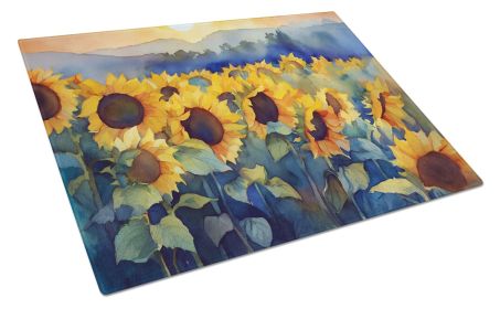 NEW Sunflowers in Watercolor Glass Cutting Board Decorative Tempered Glass Kitchen Cutting and Serving Board Large Size Chopping Board (Default: Default)