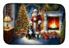 Bernese Mountain Dog and Santa Claus Dish Drying Mat Absorbent Dish Drying Mat Pad for Kitchen Counter Dish Drainer Mat for Countertop, 14 x 21"