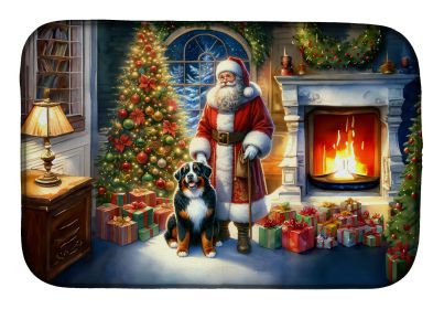 Bernese Mountain Dog and Santa Claus Dish Drying Mat Absorbent Dish Drying Mat Pad for Kitchen Counter Dish Drainer Mat for Countertop, 14 x 21" (Default: Default)