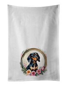 Dachshund and Flowers Kitchen Towel Set of 2 White Dish Towels Decorative Bathroom Hand towel for Hand, Face, Hair, Yoga, Tea, Dishcloth, 19 X 28" (Default: Default)