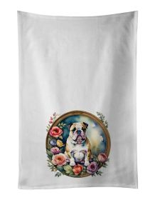 English Bulldog and Flowers Kitchen Towel Set of 2 White Dish Towels Decorative Bathroom Hand towel for Hand, Face, Hair, Yoga, Tea, Dishcloth (Default: Default)
