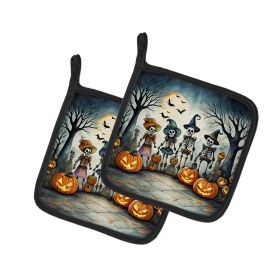 Calacas Skeletons Spooky Halloween Pair of Pot Holders Kitchen Heat Resistant Pot Holders Sets Oven Hot Pads for Cooking Baking BBQ, 7 1/2 x 7 1/2 (Default: Default)