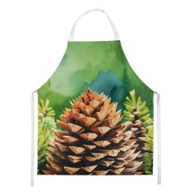 Maine White Pine Cone and Tassels in Watercolor Apron Cooking Kitchen Server Baking Crafts Gardening for Adult Women Men, Unisex, Large, Multicolor (Default: Default)