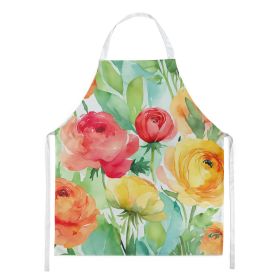 Ranunculus in Watercolor Apron Cooking Kitchen Server Baking Crafts Gardening for Adult Women Men, Unisex, Large, Multicolor (Default: Default)