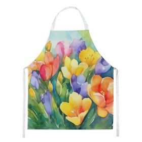 Freesias in Watercolor Apron Cooking Kitchen Server Baking Crafts Gardening for Adult Women Men, Unisex, Large, Multicolor (Default: Default)