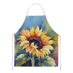 Sunflowers in Watercolor Apron Cooking Kitchen Server Baking Crafts Gardening for Adult Women Men, Unisex, Large, Multicolor (Default: Default)