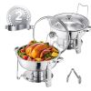 5 Qt 2 Pack Round Chafing Dish Buffet Set Full-Size Pan Stainless Steel Silver