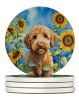Labradoodle in Sunflowers Large Sandstone Coasters Pack of 4 Absorbent Round Coasters Decor Gifts for Men or Women, 4 in, Multicolor
