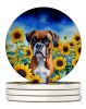 Boxer in Sunflowers Large Sandstone Coasters Pack of 4 Absorbent Round Coasters Decor Gifts for Men or Women, 4 in, Multicolor