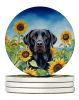 Labrador Retriever in Sunflowers Large Sandstone Coasters Pack of 4 Absorbent Round Coasters Decor Gifts for Men or Women, 4 in, Multicolor