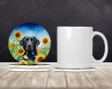 Labrador Retriever in Sunflowers Large Sandstone Coasters Pack of 4 Absorbent Round Coasters Decor Gifts for Men or Women, 4 in, Multicolor