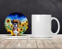 Boxer in Sunflowers Large Sandstone Coasters Pack of 4 Absorbent Round Coasters Decor Gifts for Men or Women, 4 in, Multicolor