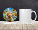 Labradoodle in Sunflowers Large Sandstone Coasters Pack of 4 Absorbent Round Coasters Decor Gifts for Men or Women, 4 in, Multicolor